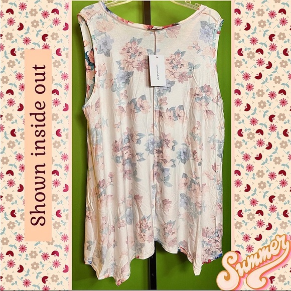 3X NWT NIB FLORAL TUNIC ASYM HEM SPRING SUMMER BEIGE PLUS SIZE FASHION - Picture 9 of 13